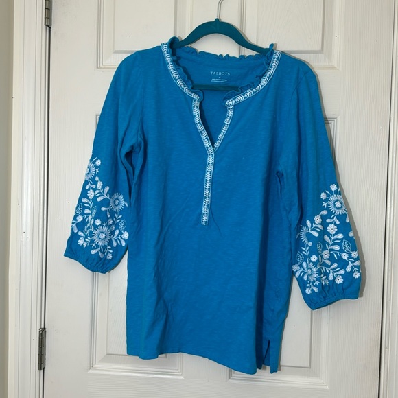 Talbots Tops - TALBOTS 100% Cotton Blue Embroidered Top Size Medium